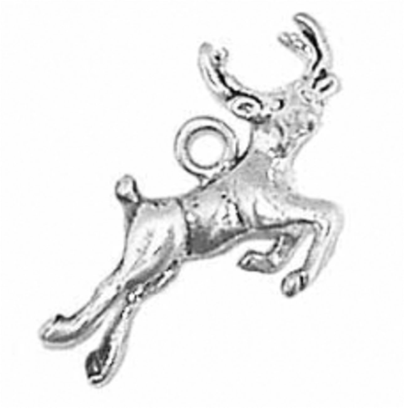Sterling Silver Womens 1mm Box Chain 3D Flying Reindeer Pendant Necklace