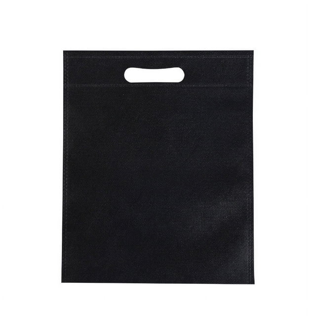 50 bolsas troqueladas de tela no tejida, ecológicas, de boca plana, para ropa, color negro, 25 x 35 cm (9,8 x 13,8 pulgadas)