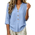 thumbnail image 6 of ZDNIXIAN 3/4 Length Sleeve Womens Tops Casual Loose Button Down Shirts, Lightweight Solid Color Tunic Tops with Side Pocket for Daily Work Vacation Outfits, 6 of 6