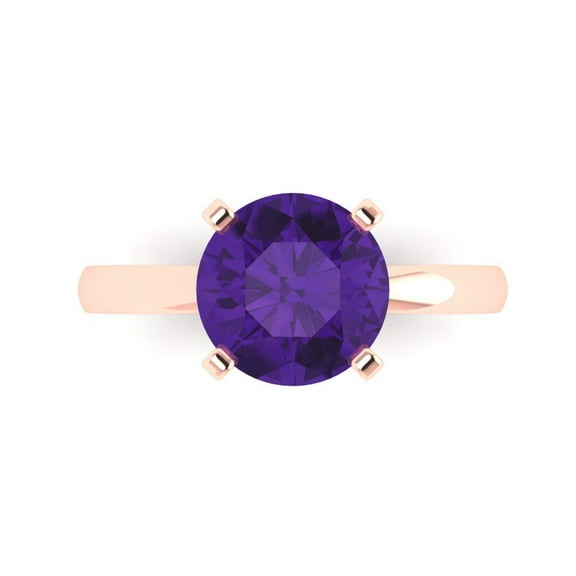 Solitaire Engagement Ring for Women - 3ct Natural Amethyst in 14K Rose Gold Promise Ring