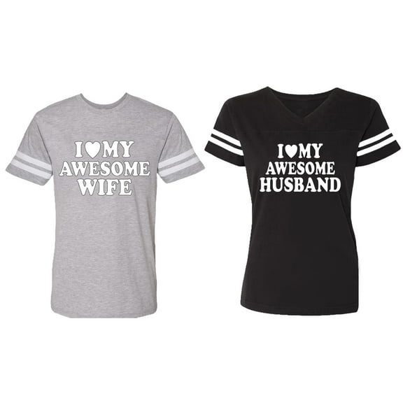 I love My Awesome Husband wife Matching Couple Cotton Jerseys (Men Heather / Women Black) (Men S / Women S)