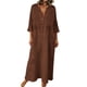 thumbnail image 3 of TaTaai Women Casual Loose Fit Solid Color Linen Look Dress V Neck Three Quarter Sleeve Long Dress Soft Stretchy Fabric Comfortable Elegant for Daily Home Outfits Gift, 3 of 8
