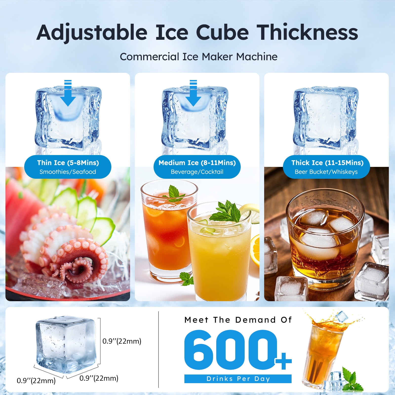 Commercial Ice Maker 150 lbs./24 H Freestanding Stainless Steel Ice Maker Full Size Cubes with 33 lbs. Storage