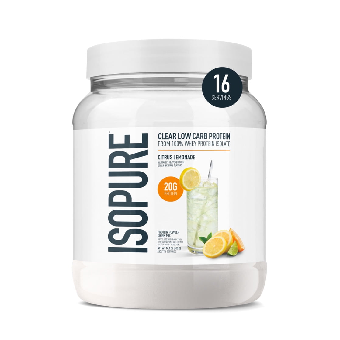 Isopure Clear Low Carb 100% Whey Protein Isolate Powder, Citrus Lemonade, 20g Protein, About 16 Servings