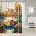 thumbnail image 2 of Manfei Anime Sleeping Kitten Shower Curtain 72Wx72L, Garden Floral Hammock Bathroom Curtain, Cream Green, 2 of 5