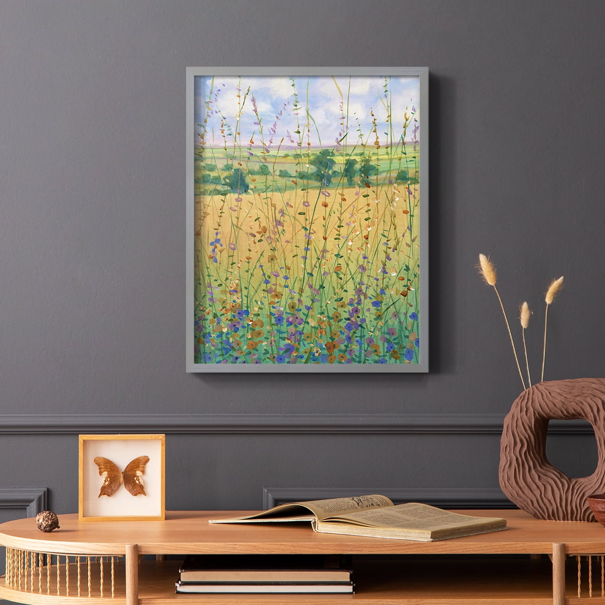 Wildflower Path II Framed Print - Solid Wood in Single Picture Frame Solid Wood 2 Framed Print