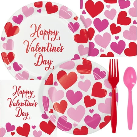 Way to Celebrate Valentine Hearts Pink and Red Party Supplies Kit 132 Count