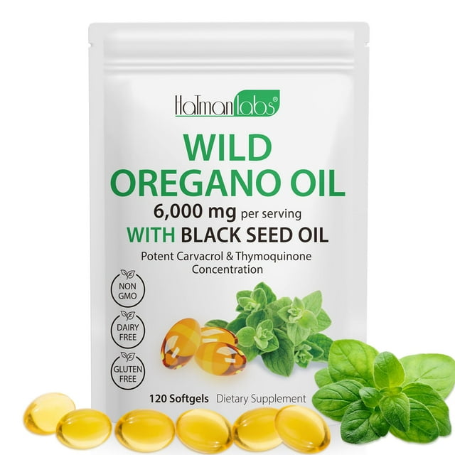 Suplemento de aceite de orégano 6000 mg con aceite de semilla negra 120 cápsulas blandas