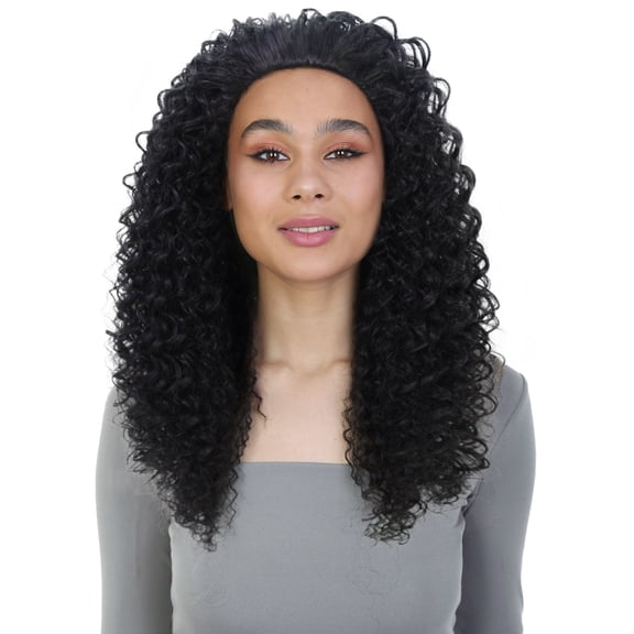 LUXLUXE Isadora Curly Body Waves 22.5 in Long Half Wig Half Cap Wig, Mix Human Hair and Synthetic Fibers, Black