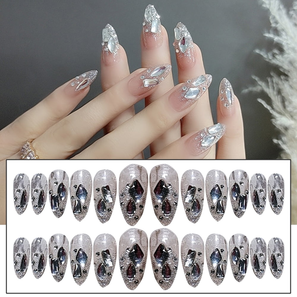 24PCS Long Press on Nails Cute Rhinestones Design Fake Nails Full Coverage Nails 24PCS Long Press on Nails Cute Rhinestones Design Fake Nails Full Coverage Nails