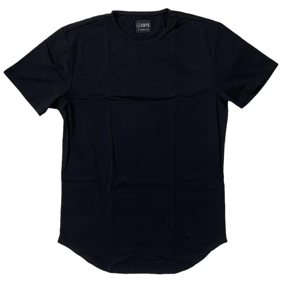 Cuts Clothing Men's Elongated Crew Neck Tee T-Shirt (Small, Black)