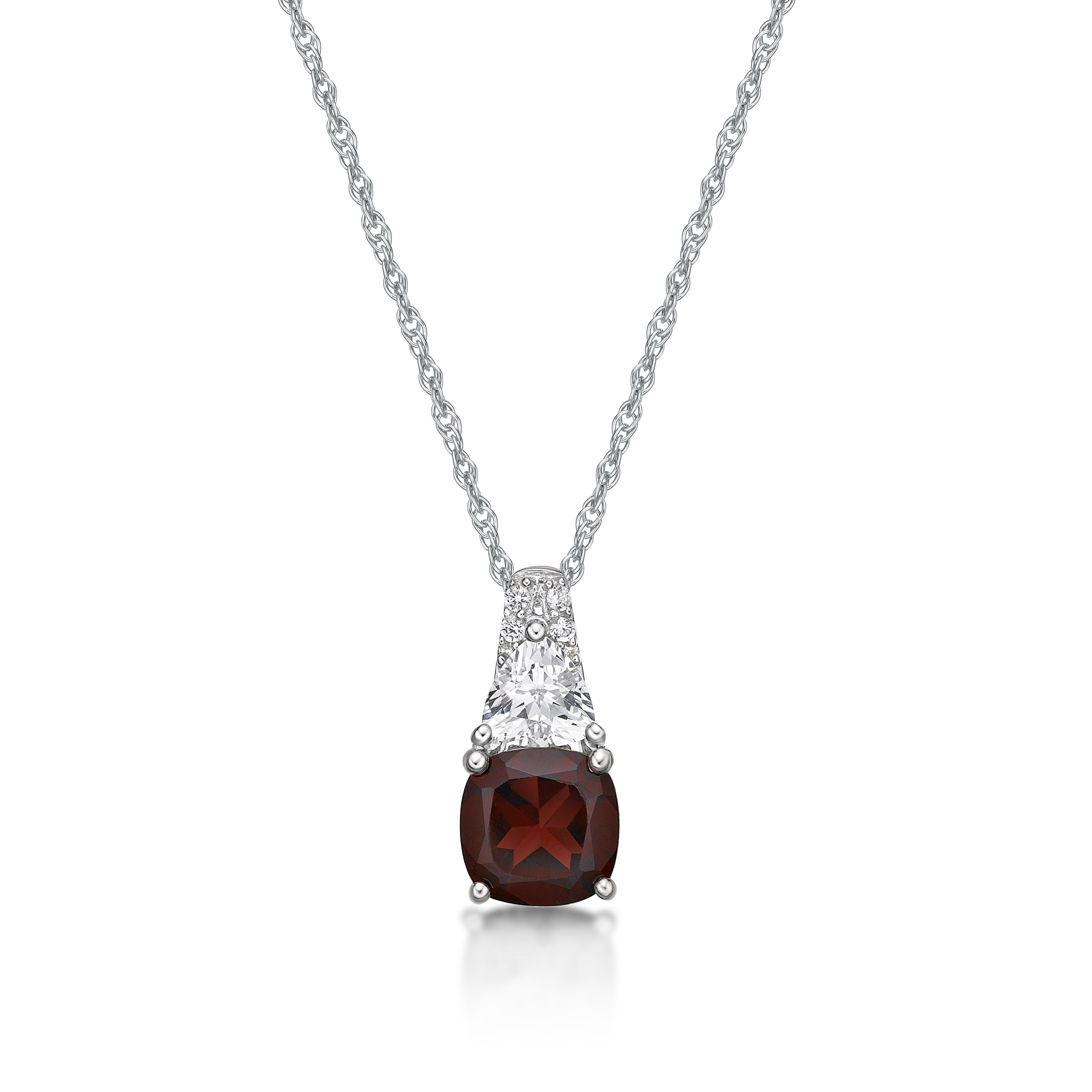 Jay Heart Designs 925 Sterling Silver Genuine Garnet and Created White Sapphire Pendant with 18" Chain
