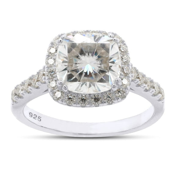 AFFY 1.90 ct. t.w Center 7.5MM Cushion Cut Lab Created Moissanite Diamond Solitaire Halo Engagement Ring In 14K White Gold Over Sterling Silver Jewelry For Women (VVS1 Clarity)-4