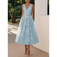 thumbnail image 3 of otnbgsr Womens Floral Midi Dress V Neck Sleeveless A Line Wedding Guest Dress Elegant Fit and Flare Cocktail Party Dress, 3 of 11