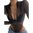 thumbnail image 2 of Gzhioc Ladies Lapel Jumpsuit, Autumn Women Solid Color Mesh Perspective Long Sleeve Half Zipper Casual Bodysuit,S/M/L, 2 of 8
