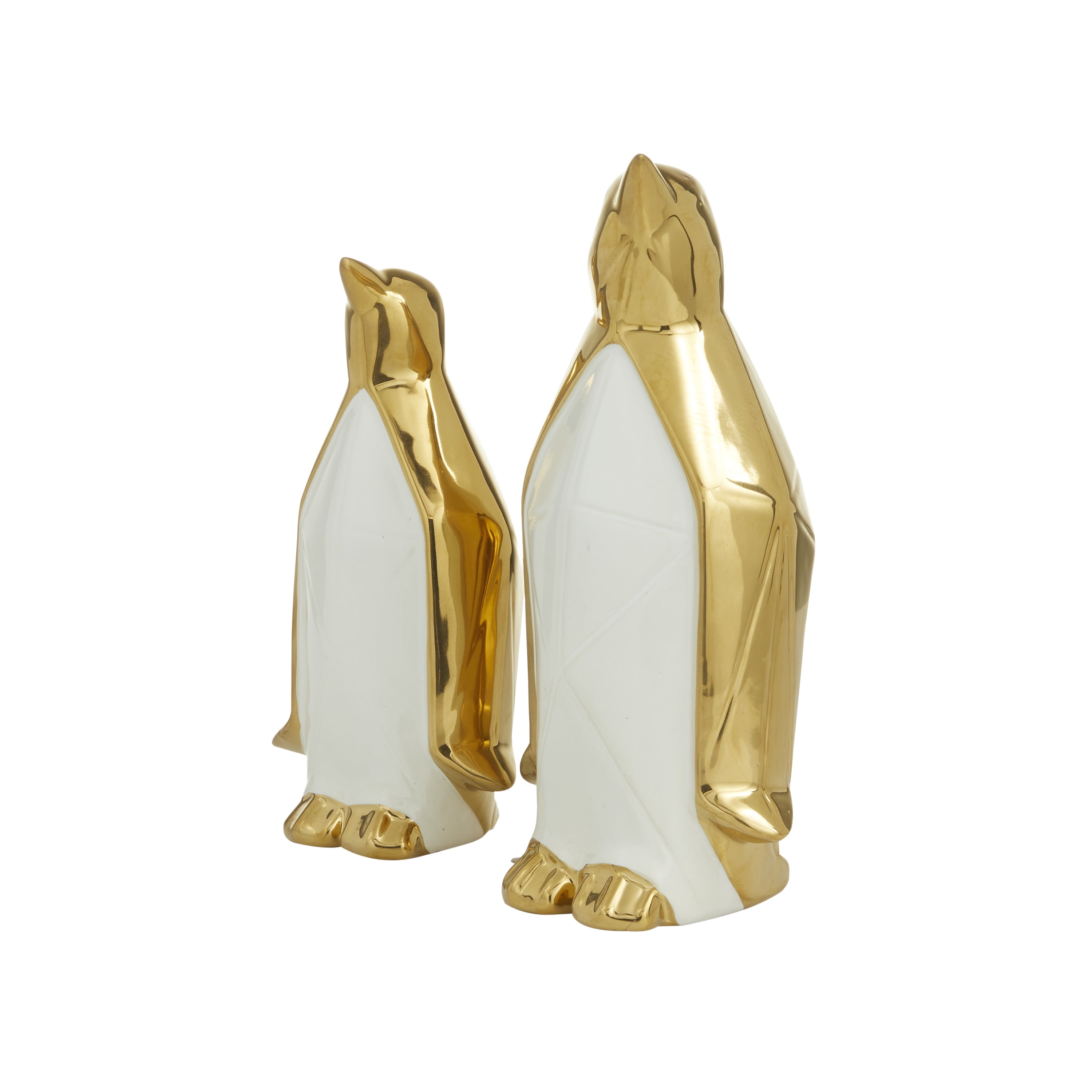 11", 9"H Gold Porcelain Penguin Sculpture, by DecMode (2 Count)