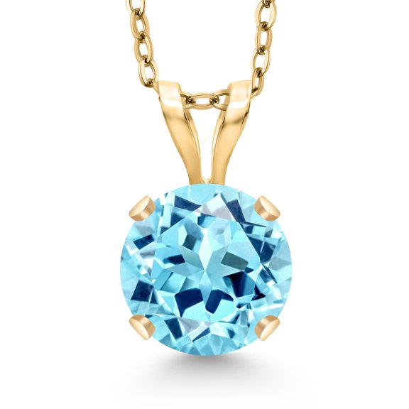Gem Stone King 14K Yellow Gold Blue Apatite Pendant Necklace for Women | 0.82 Cttw | Gemstone Birthstone | Round 6MM | With 18 inch Silver Chain