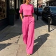 thumbnail image 2 of 2 Piece Sets for Women Solid Color Short Sleeve Crop Tops and High Waisted Wide Leg Pants with Pocket Set Summer Outfits Casual Workwear Casual Fashion 2026, 2 of 8