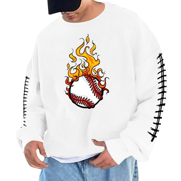 Sudadera sin capucha para hombre, cuello redondo, deportiva, con estampado de béisbol, sudadera con capucha, manga larga, blusa de poliéster para hombre