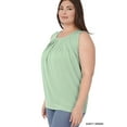 thumbnail image 2 of Zenana Women & Plus Slim Fit Round Neck Sleeveless Front Neck Pleated Blouse Tops w/Keyhole Back, 2 of 5