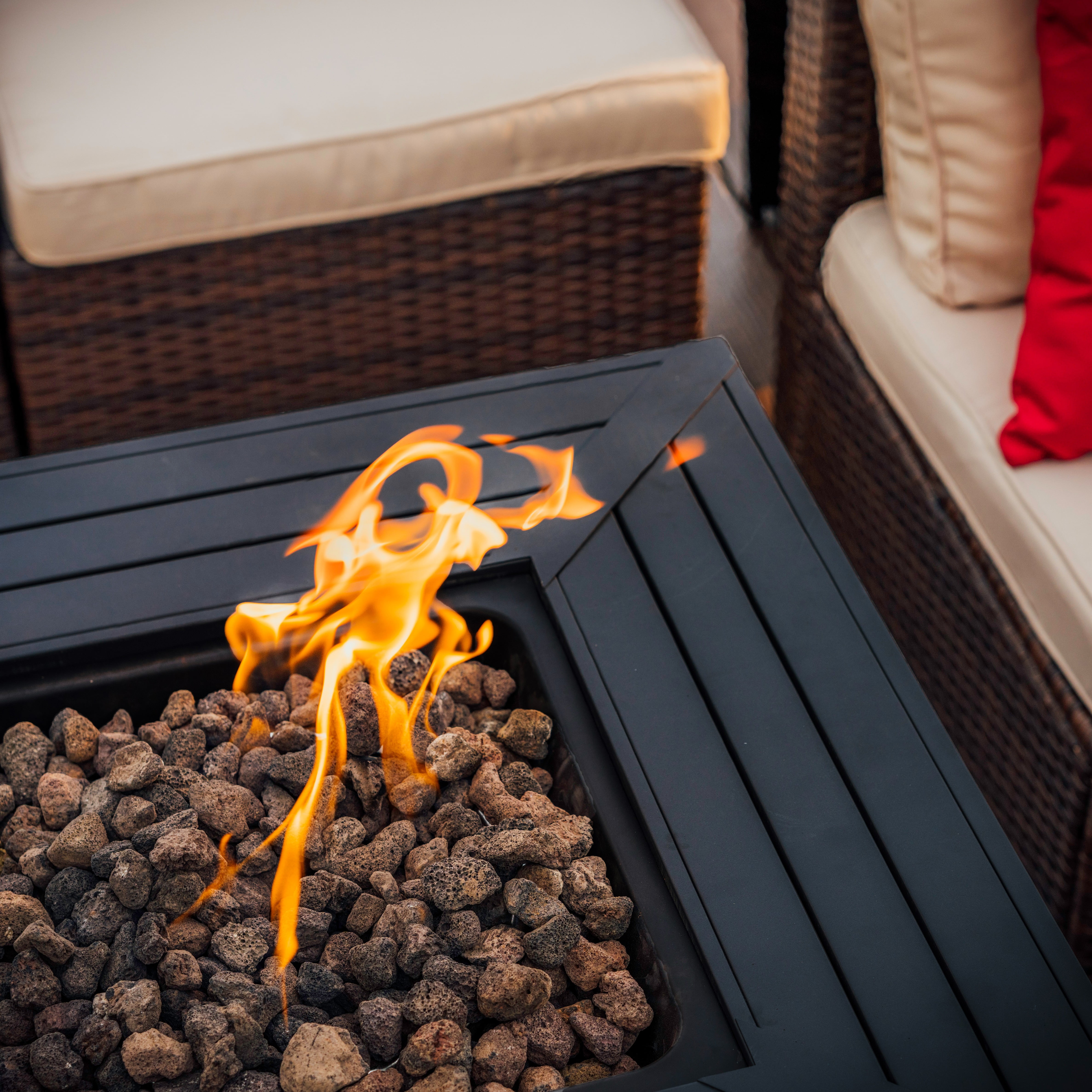 Hearth & HArbors 28” Propane Fire Pit Table for Outside with Lava Rocks, Weatherproof Protective Cover and Electronic Ignition, Black