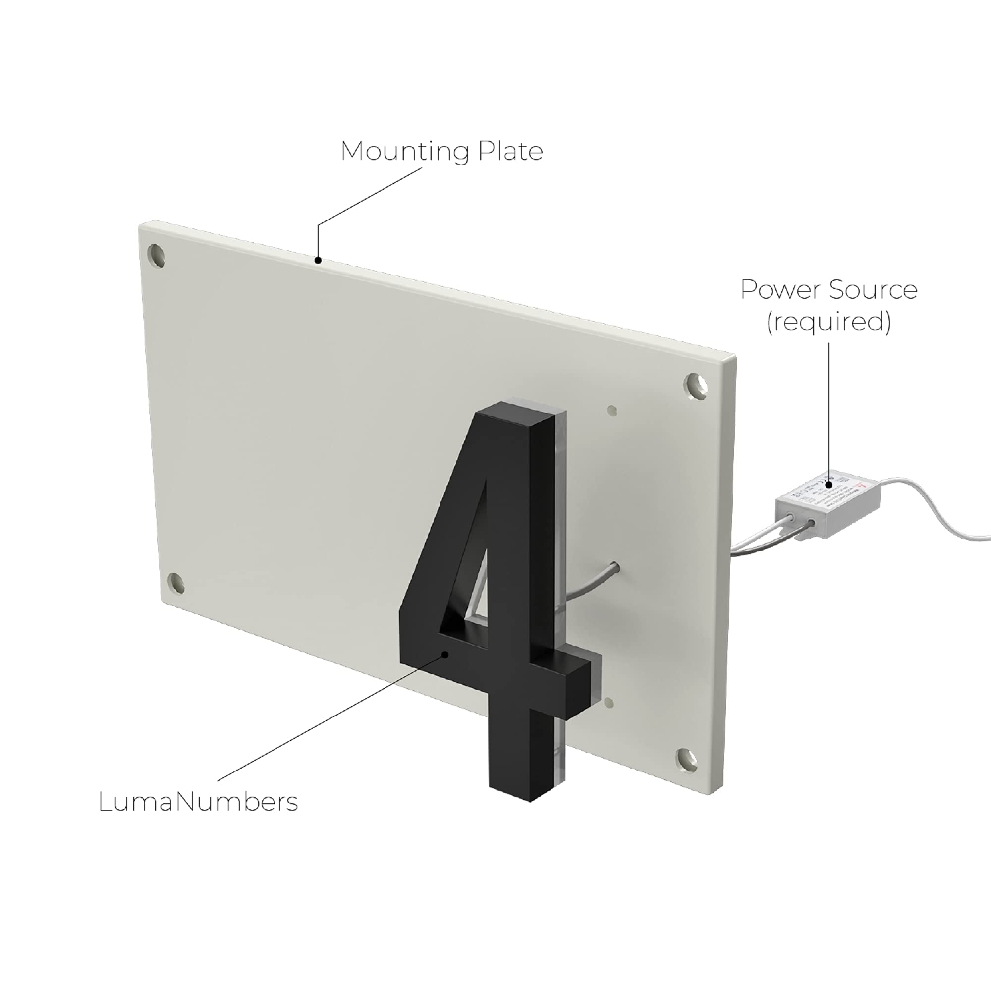 LN LUMANUMBERS 4 Inch House Numbers, Stainless Steel, Backlit LED 2700K Illuminated Home Address Number, Lighted House Numbers, Modern Address Numbers (4, Black)