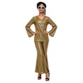 thumbnail image 4 of BOOMNY Halloween 70S Women Disco Outfit Hippie 7Pcs Sequin Top Bell Bottoms With Accessories Sets Shiny Stage Performance Partywear, 4 of 5