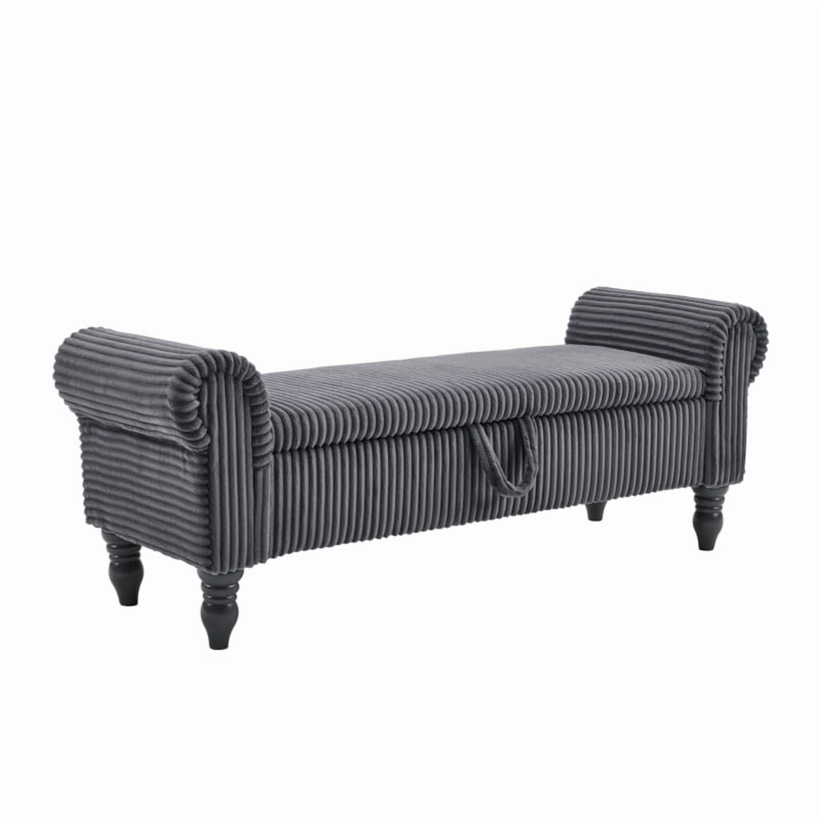 51.5'' Upholstered Storage Ottoman Bench with Hinged Lid, Freestanding Corduroy Bed End Bench, Hidden Storage Footrest