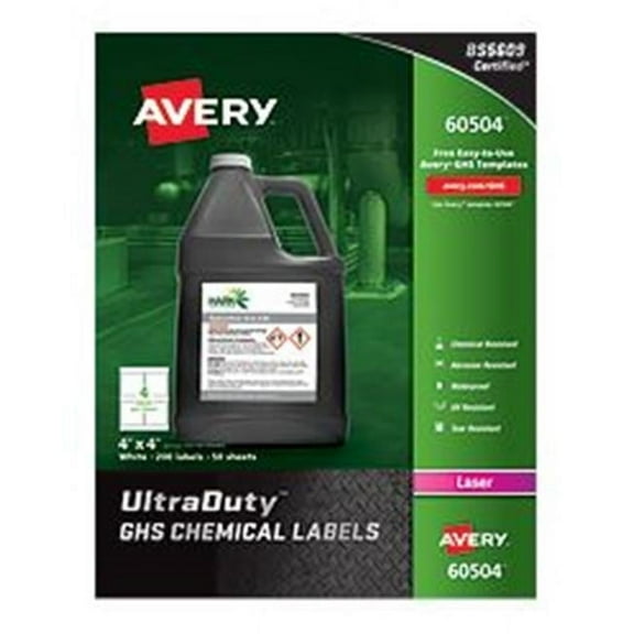 Avery-Dennison  UltraDuty GHS Chemical Labels, White - 4 x 4 in.
