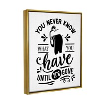 Stupell Industries Silly Bathroom Humor Fancy Typography Toilet Paper Graphic Art Metallic Gold Floating Framed Canvas Print Wall Art, Design by Lettered and Lined