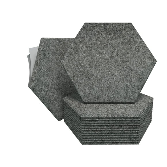Hexagon Acoustic Panels for Sound Absorption - 12 Pack Self Adhesive Sound Panels - Eco Friendly Acoustic Treatment for Sound Dampening (Smoke)