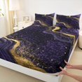 thumbnail image 3 of Homewish Modern Fluid Art Queen Sheet Sets,Marble Print Flat Sheet,Black Purple Gold Queen Fitted Sheet For Teens,Microfiber Bedroom Decor,4pcs, 3 of 7