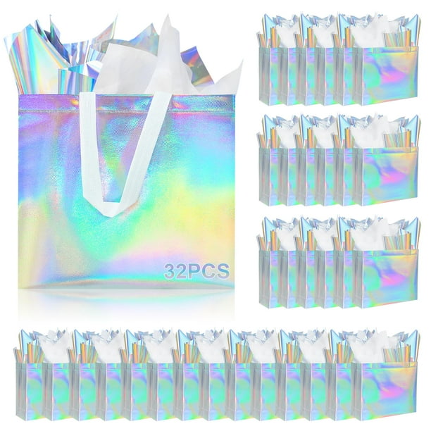 Bolsas de regalo ZIFTY, iridiscentes, reutilizables, no tejidas, 32 unidades