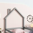 thumbnail image 6 of Twin Size Wood bed with House-shaped Headboard Floor bed with Fences,Grey, 6 of 8