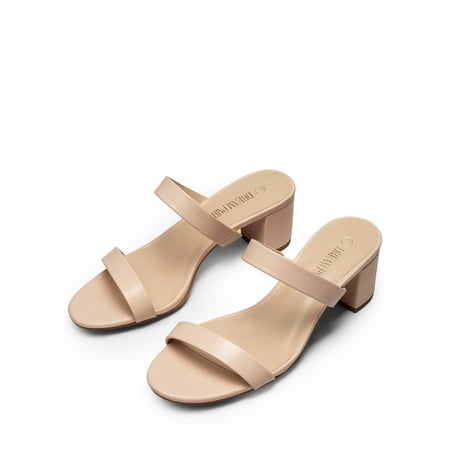 

BURUDANI Women s Chunky Heel Sandals Two Strap Open Toe Low Block Dress Pumps Shoes NUDE/TPU Size 9