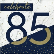 Navy and Gold 85th Birthday Napkins 6.5" x 6.5" Folded Luncheon Napkin, 85,Pack of 16