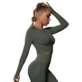 thumbnail image 2 of KKBOTIVE Womens Seamless Solid Color Workout Long Sleeve Top Casual Elastic with Ruching Yoga Pullover for Running Cozy Breathable Athletic Shirt, Dark GraySize: S, 2 of 8