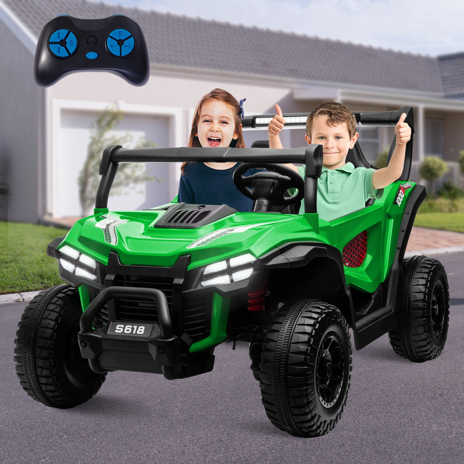 OTTORD 24V Ride on Cars 2 Seater, 4WD Electric Cars Vehicles for Adults and Kids（Green）