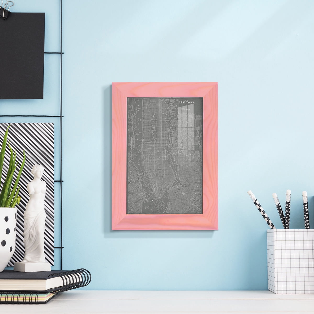 City Map of New York -Framed Print w/glass-Sunset Pink