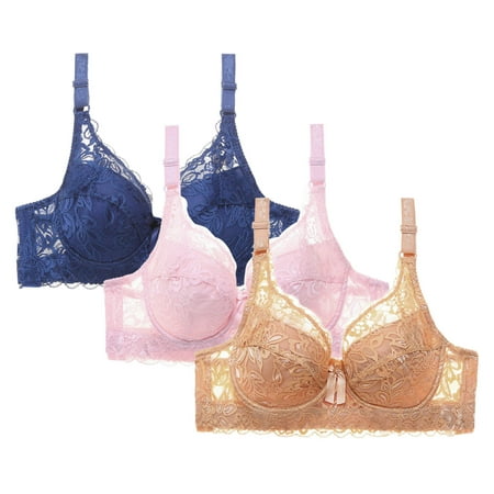 dazeni 3 Pack Women s Push Up Bra No Underwire Lace Comfortable Wireless Bras Padded Support Plunge Bralette with Adjustable Strap Plus Size
