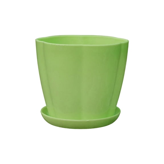 Plastic Flower Shaped Green Plant Pot With Saucer Petal Design Planter Drainage Hole For Indoor Outdoor Succulent