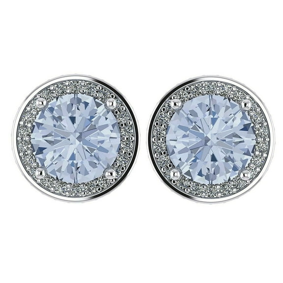 Simulated Aquamarine Pure Brilliance Zirconia Round Halo Earrings Sterling Silver, Hypoallergenic - Platinum Plated