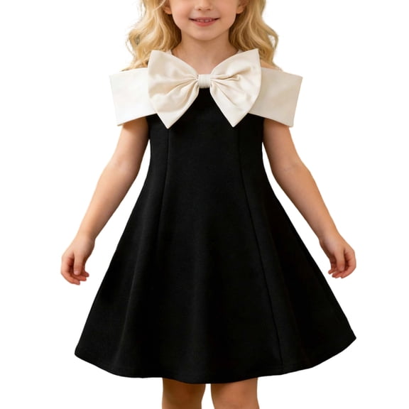 Bainana Toddler Princess Dress For Girls Color Block Bow Tie Strapless Sleeveless Party Birthday Tutu Gown For Kids Toddler Fashion Dresses Black Size 2-3 Years
