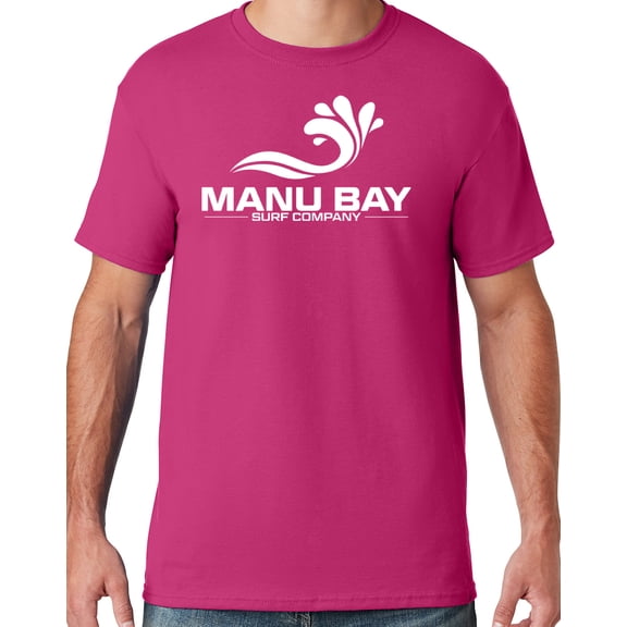 Mens Manu Bay Surf Company WHITE LOGO T-shirt, XL Cyber Pink