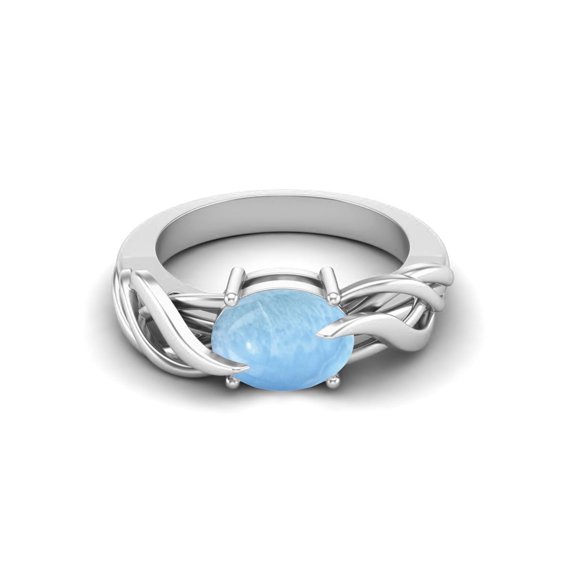 925 Sterling Silver 9X7MM Oval Shape Larimar Solitaire Women Valentines Day Gifts Ring