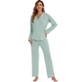 thumbnail image 2 of GEX Womens Bamboo Viscose Pajamas Super Buttery Soft 2 Piece PJ Set Button Long Sleeve Sleepwear Set (Sage Green L), 2 of 6
