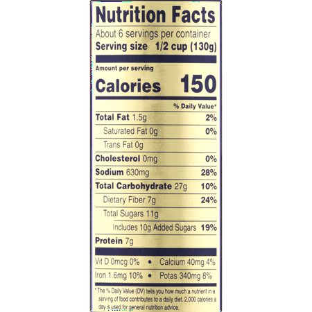 Bush's black beans nutrition label