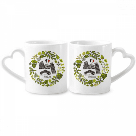 

Colosseum Pisa Rialto Bridge Italy Couple Porcelain Mug Set Cerac Lover Cup Heart Handle