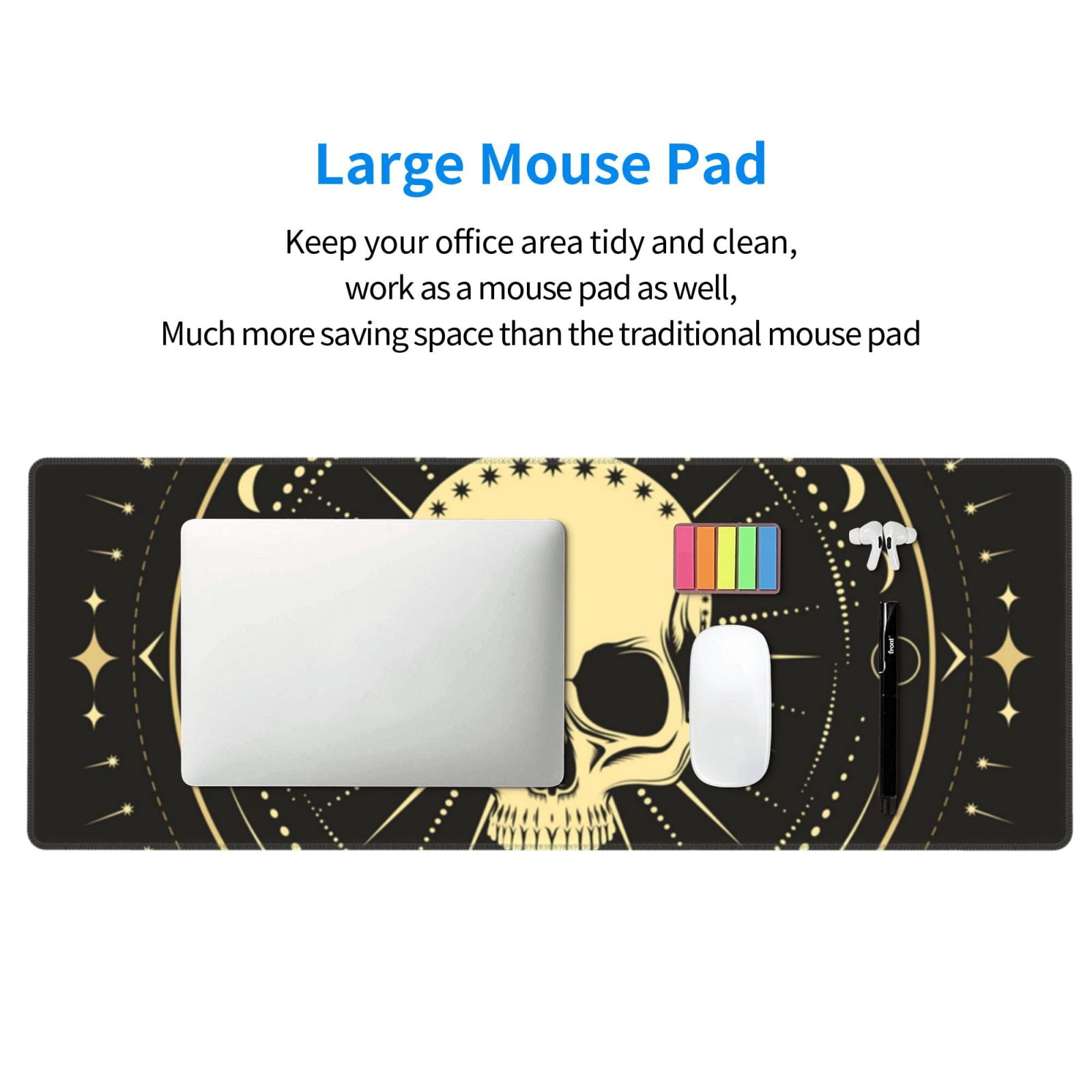 Skull Magic Moon Phases Vintage Mouse Pad Extended Large Gaming Mousepad Non-Slip Rubber Big Keyboard Desk Mat 31.5 X 11.8 Inch