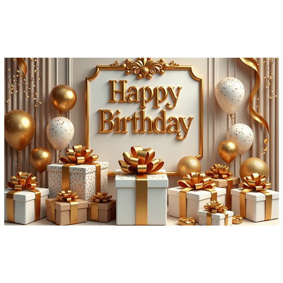 Gold Balloons Happy Birthday Banner Elegant Theme Celebration Decor Backdrop for Birthday Party Indoor Decoration Holiday Celebration